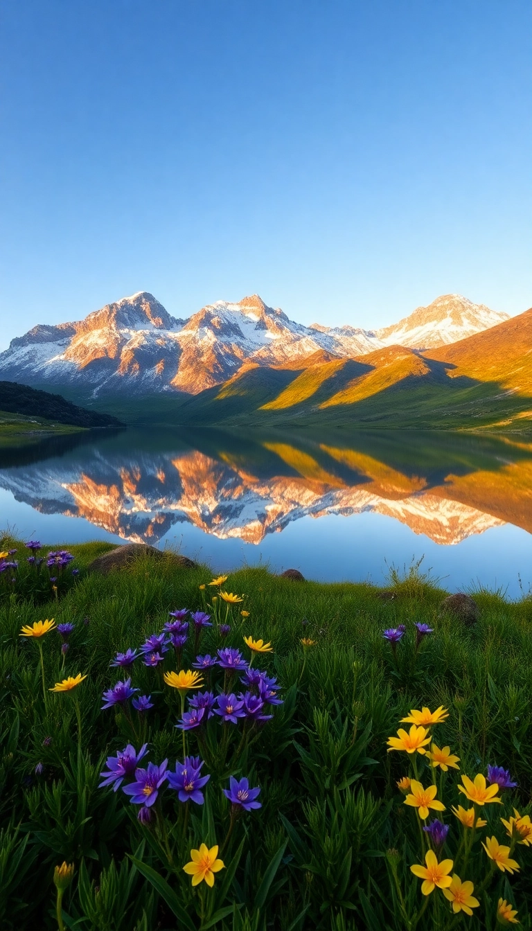 iPhone AI Spring Mountain Reflection Gorgeous Background Copyright-Free Photo